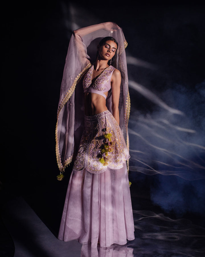 LAVENDER NARGIS PETAL LEHENGA SET (MZLH09B)