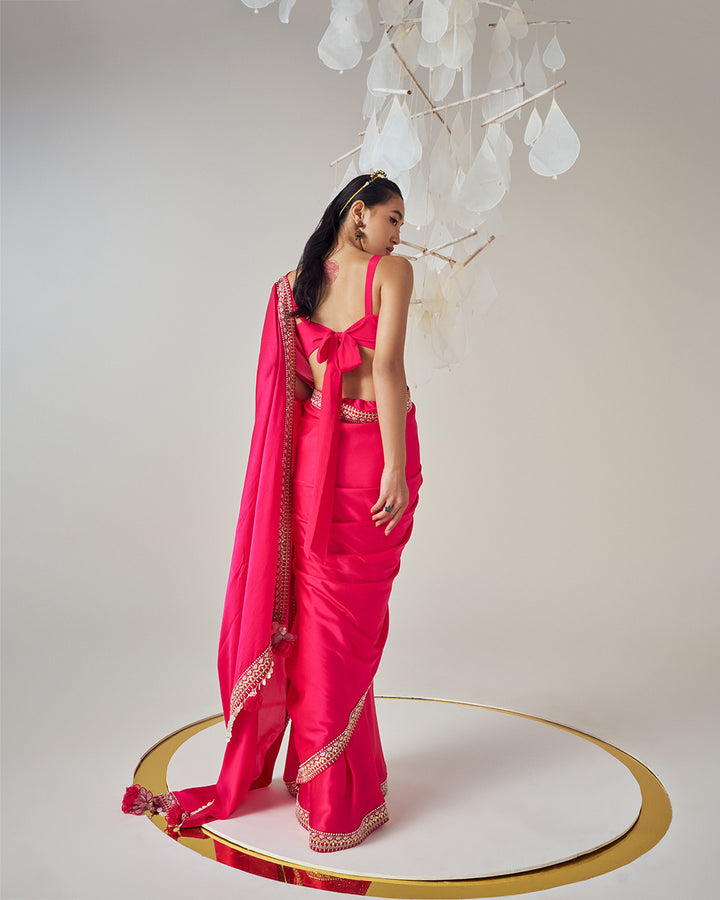 Silk Satin Georgette Saree: Paired with a Twist Knot Blouse (MZ SR 08)