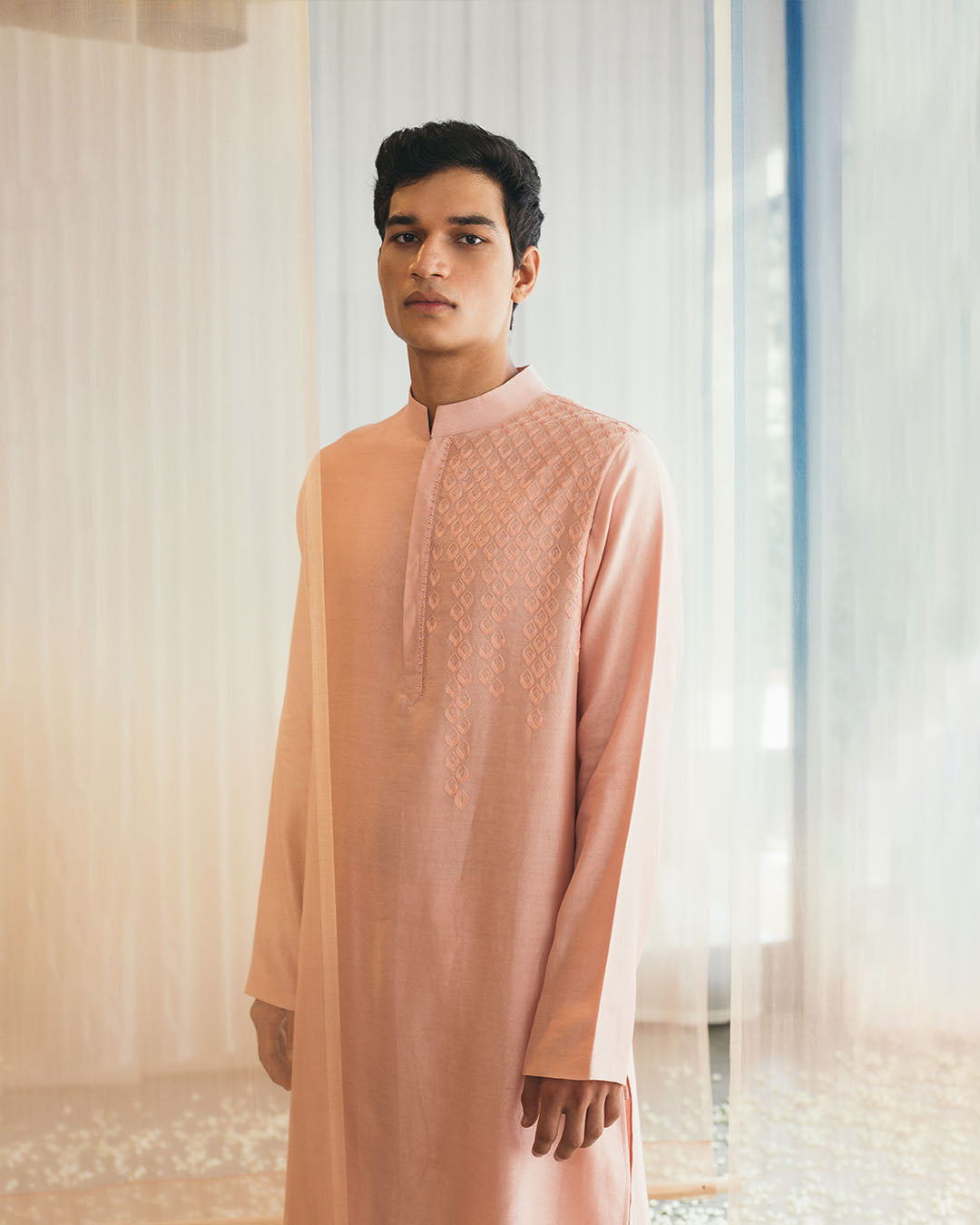 SOFT ROSE SILK CHANDERI KURTA(MWKT14)