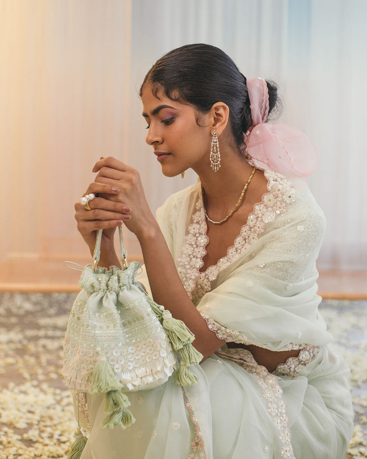 LIME SILK ORGANZA SAREE (WCSR01)