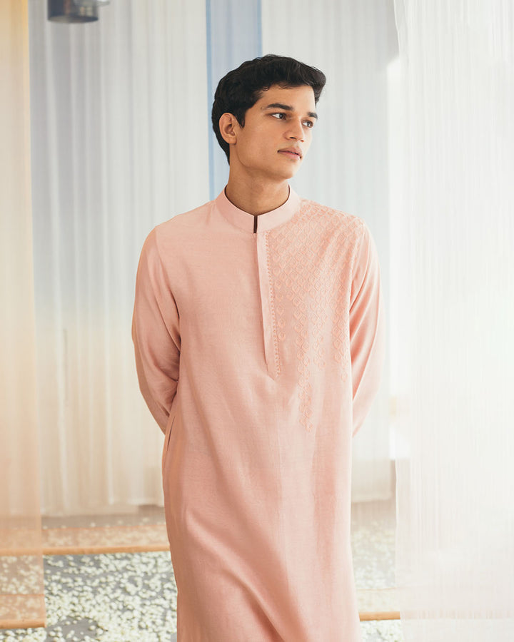 SOFT ROSE SILK CHANDERI KURTA(MWKT14)