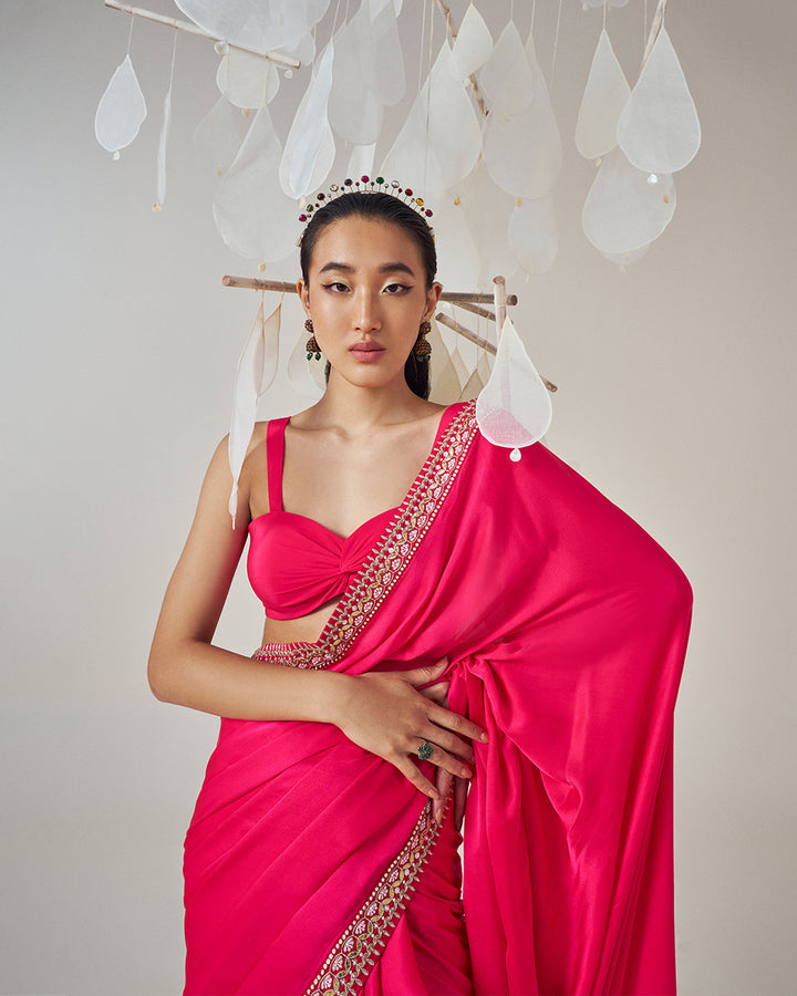 Silk Satin Georgette Saree: Paired with a Twist Knot Blouse (MZ SR 08)