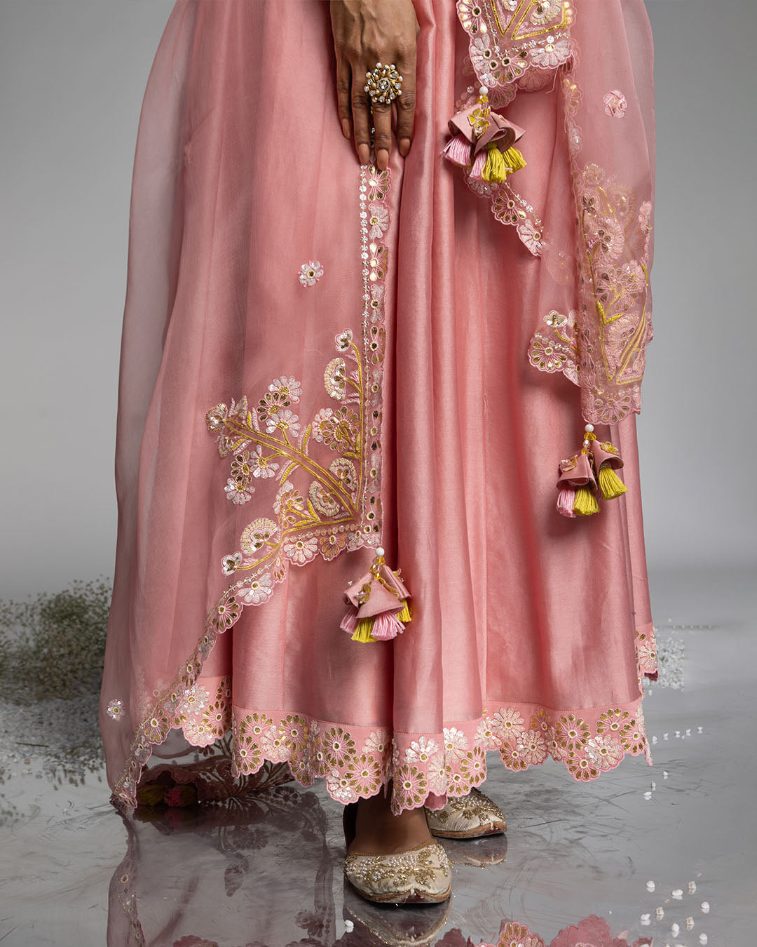 QUARTZ PINK ANGRAKHA WITH CHOLI INSPIRED YOKE  (MZANK02)
