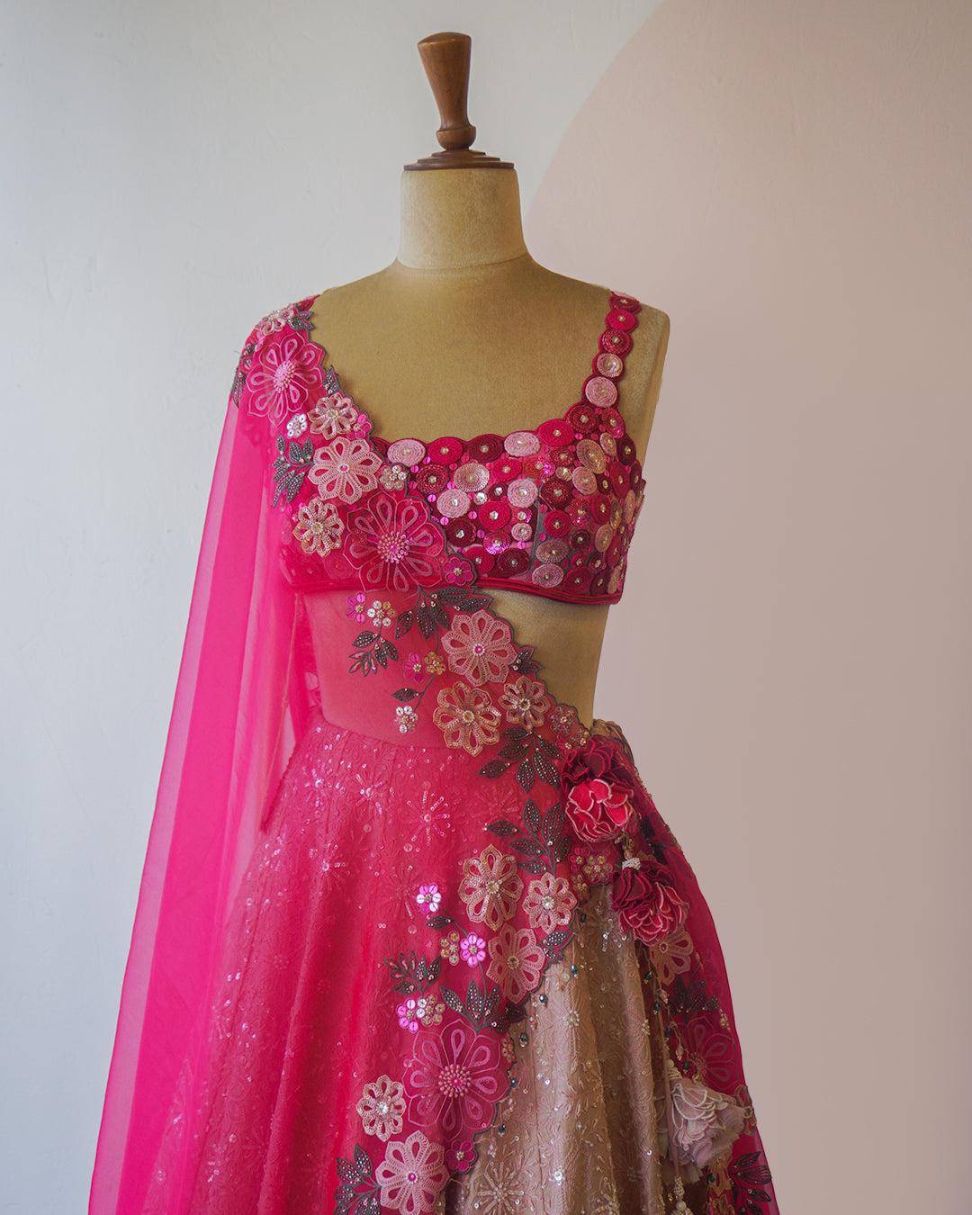 Mauve & Rose Pink Hand Embroidered Silk Lehenga Set