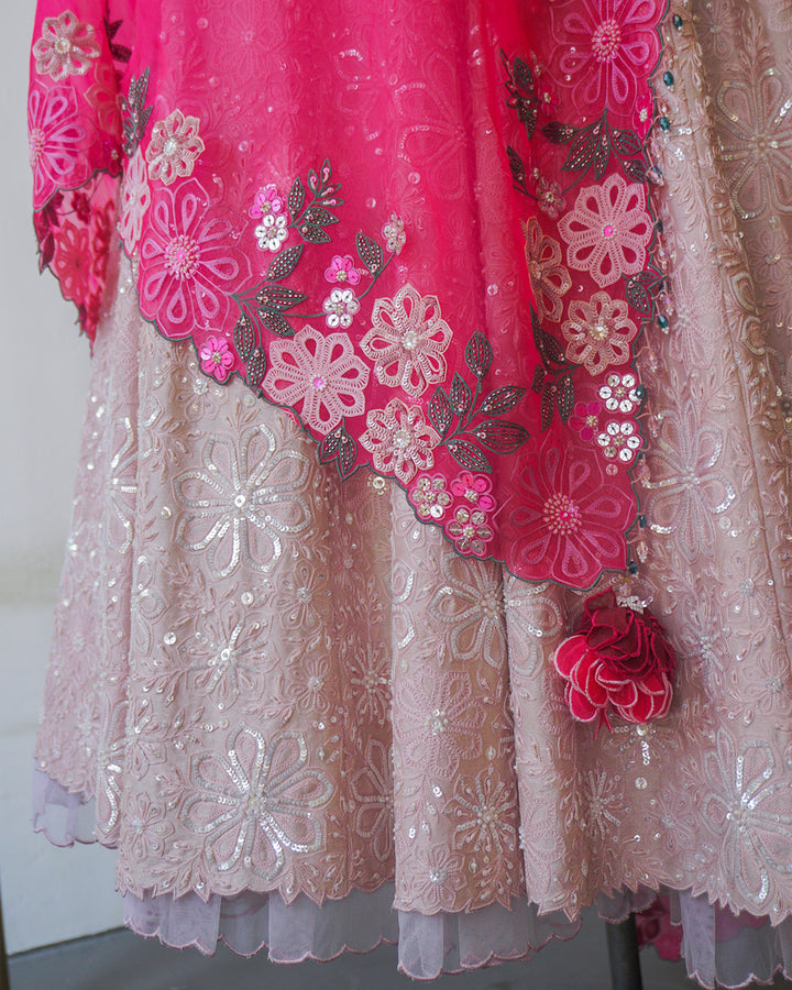 Mauve & Rose Pink Hand Embroidered Silk Lehenga Set