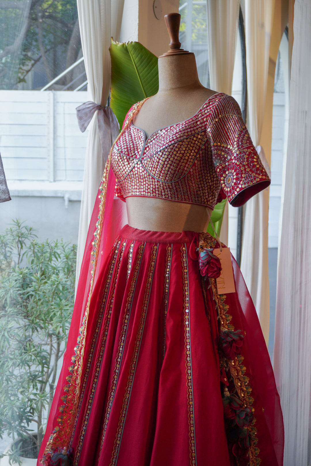 Ruby Red Hand Embroidered Lehenga Set ( MZ LH 05 )