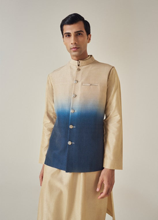 Silk Chanderi Kurta & Ombre Dyed Waistcoat Set (MZ MW KT 03, MZ MW WC 02)