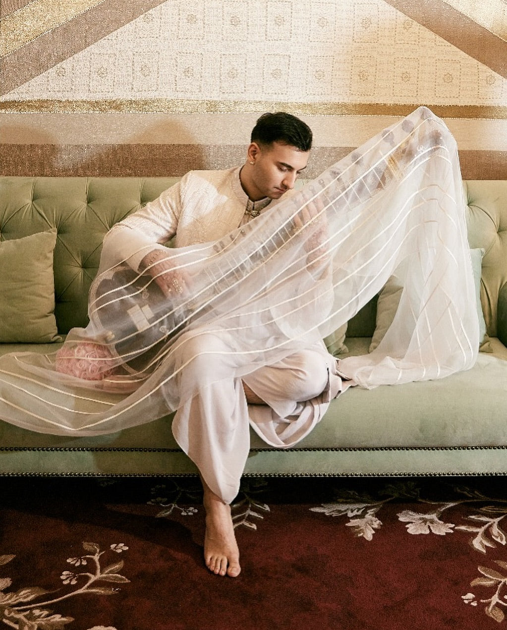 Rishabh Rikhiram Sharma In a Madzin open sherwani over a silk kurta and dhoti