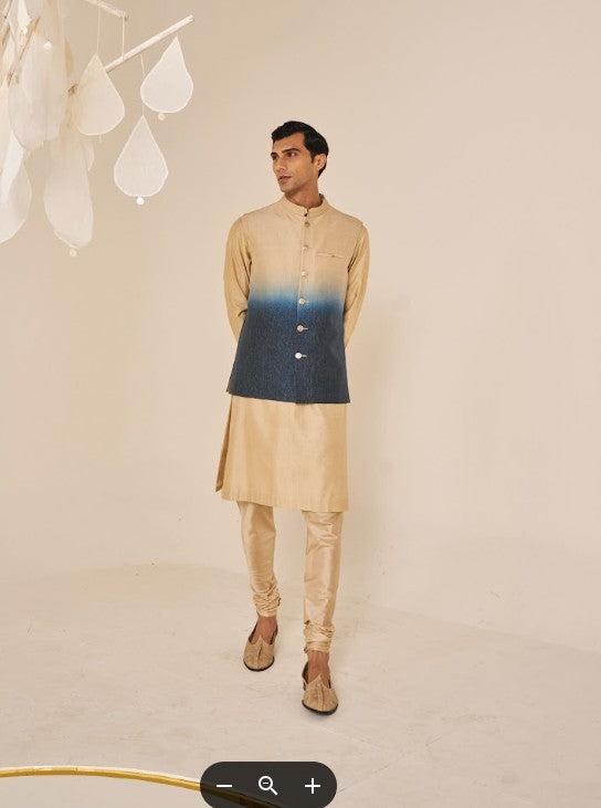 Silk Chanderi Kurta & Ombre Dyed Waistcoat Set (MZ MW KT 03, MZ MW WC 02)