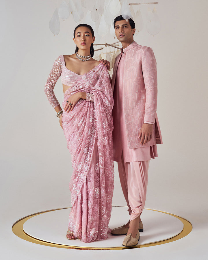 Spring bloom embroidered sari and blouse set (without Head Veil)