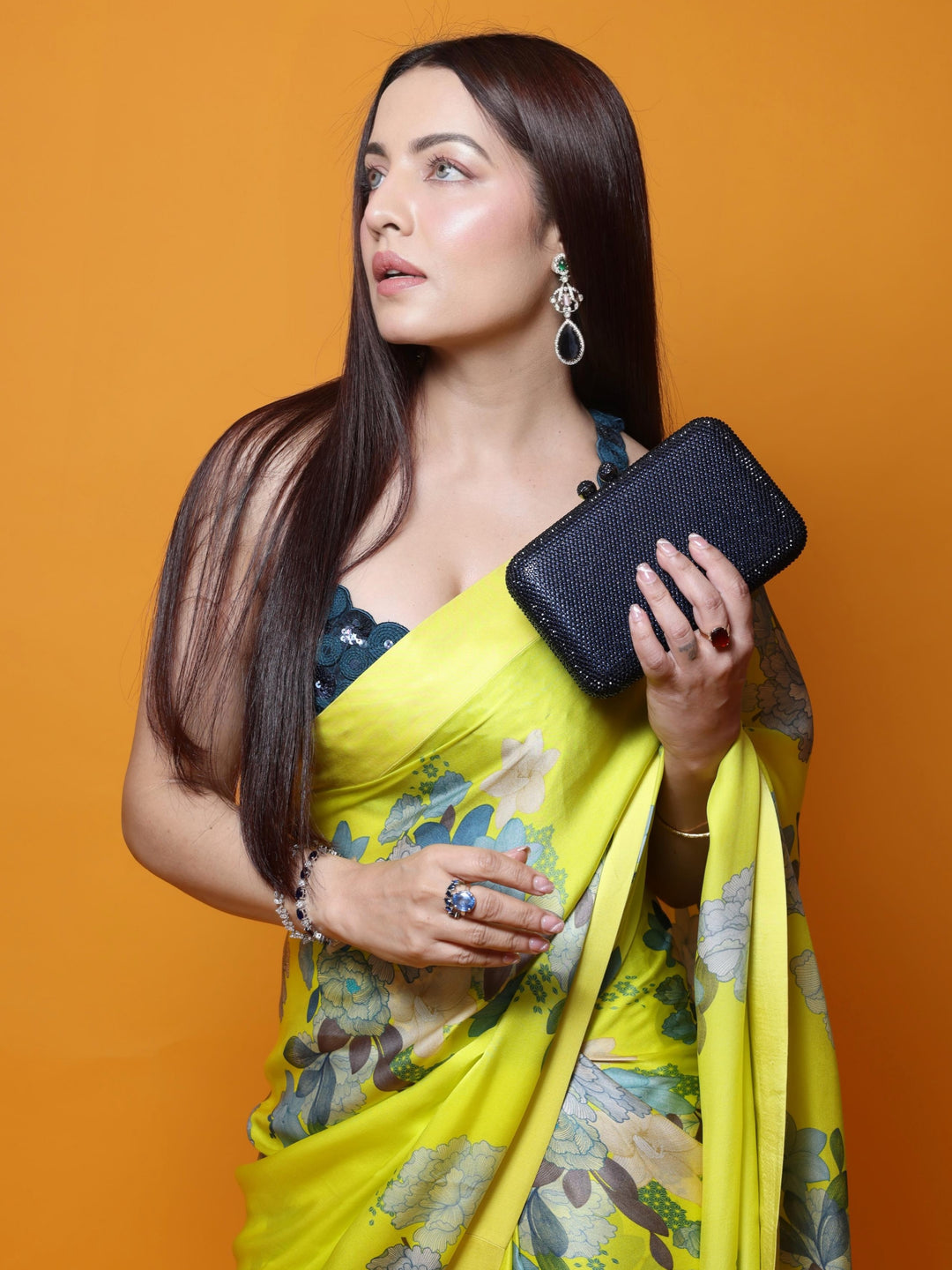 CELINA JAITLY IN YELLOW ORIENTAL BLOOM SARI SET