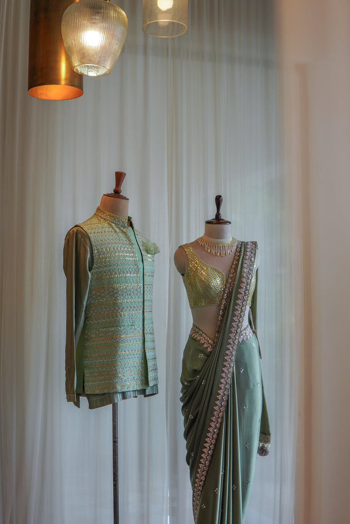 Moss Green Saree Set