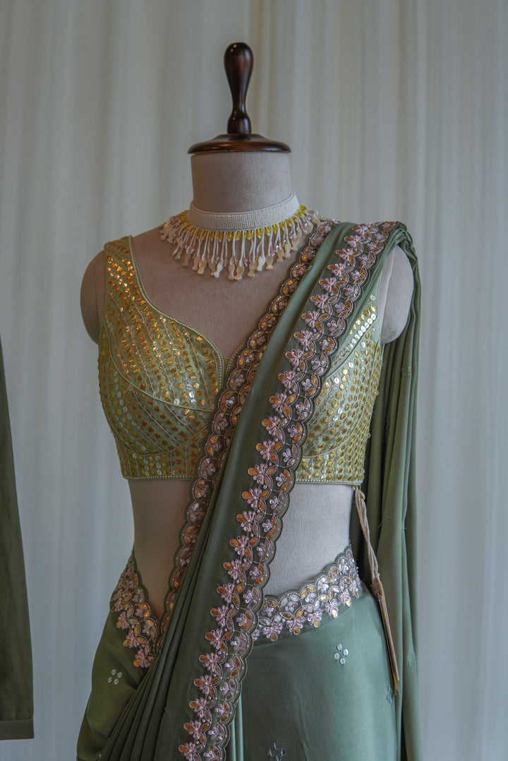 Moss Green Saree Set