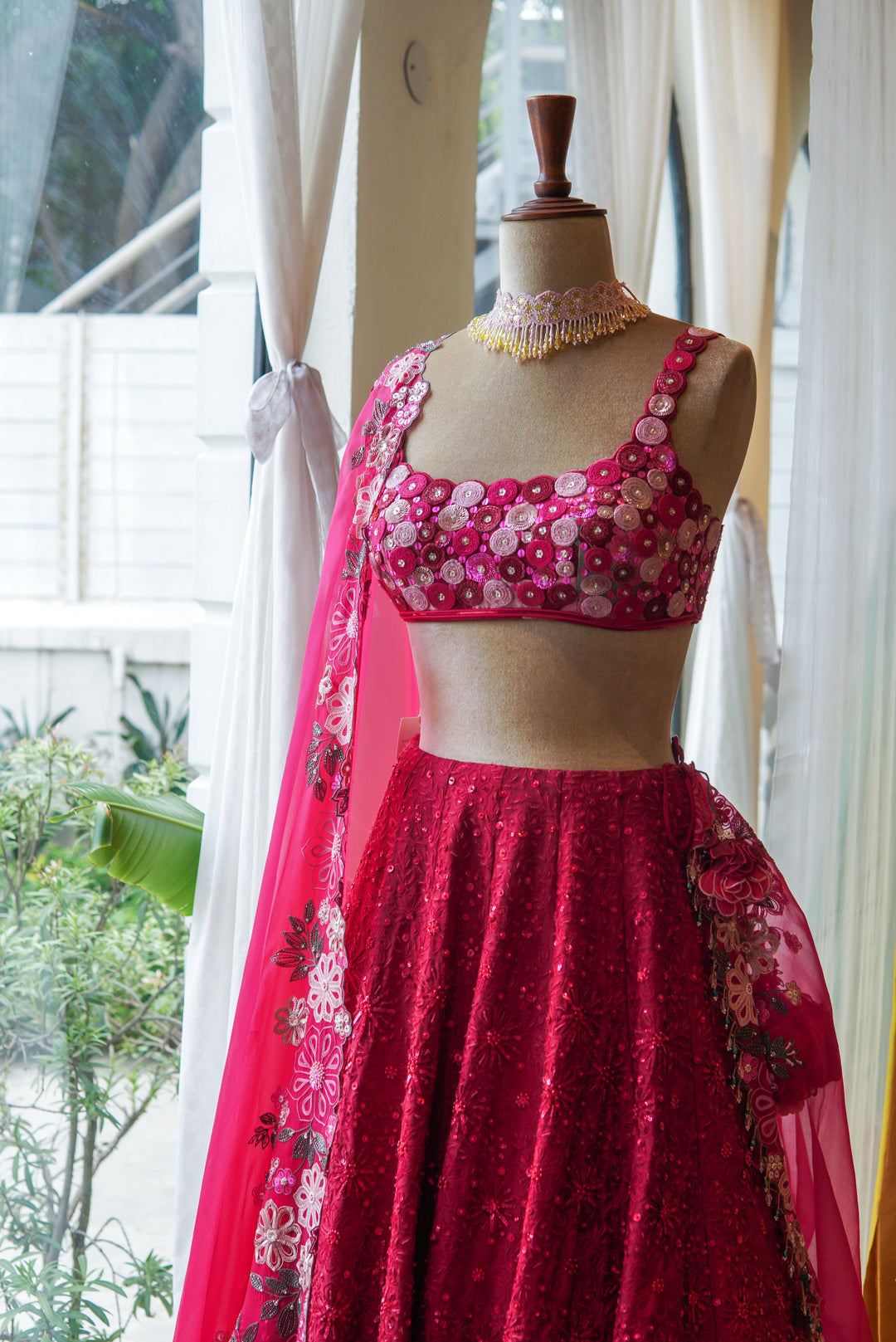 Ruby Red Hand Embroidered Lehenga Set ( MZ LH 07 )