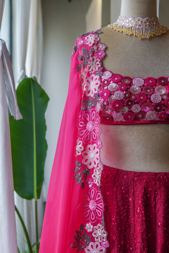 Ruby Red Hand Embroidered Lehenga Set ( MZ LH 07 )