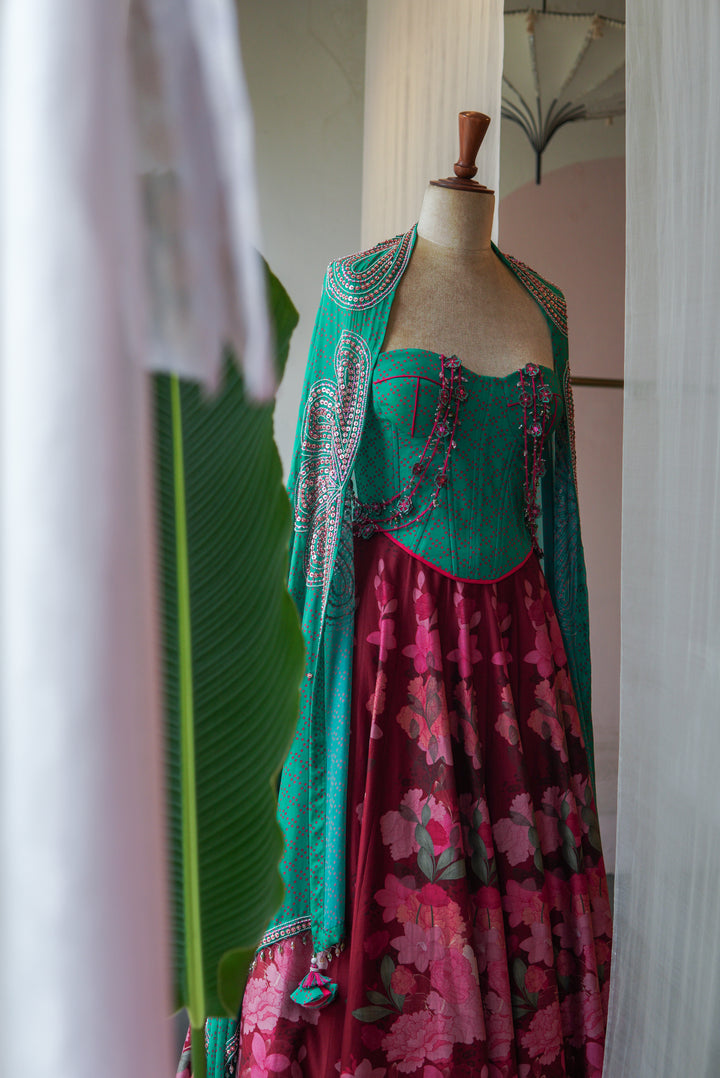 Wine Floral Printed Lehenga Set ( MSP 20 )