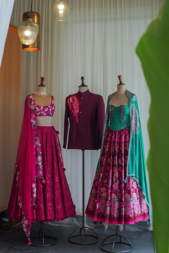Wine Floral Printed Lehenga Set ( MSP 20 )