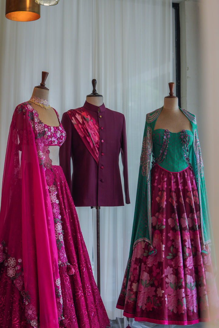 Ruby Red Hand Embroidered Lehenga Set ( MZ LH 07 )