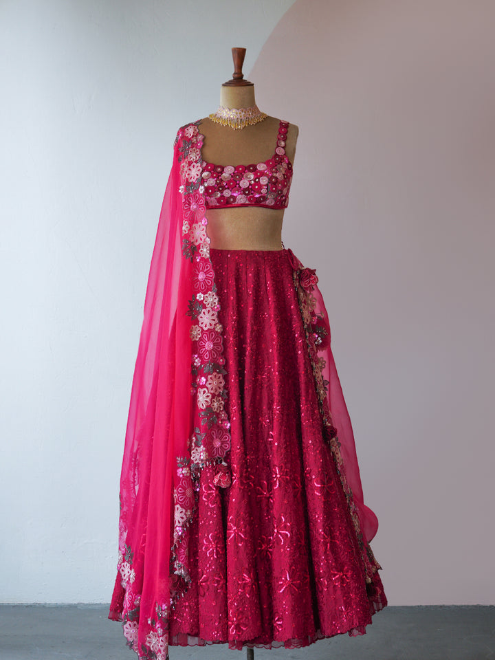 Ruby Red Hand Embroidered Lehenga Set ( MZ LH 07 )