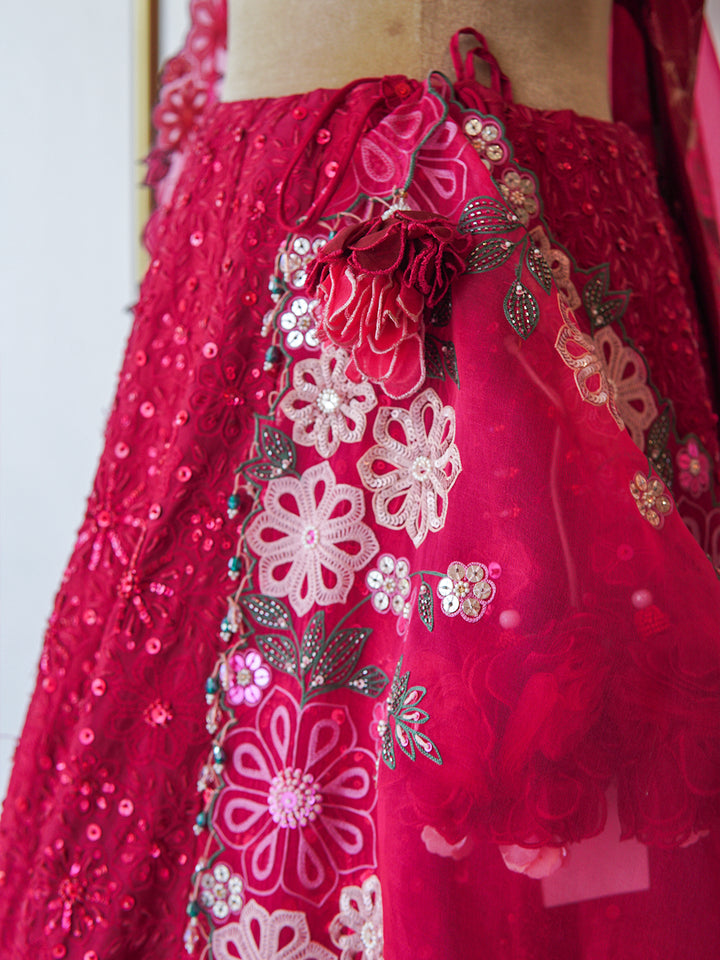 Ruby Red Hand Embroidered Lehenga Set ( MZ LH 07 )
