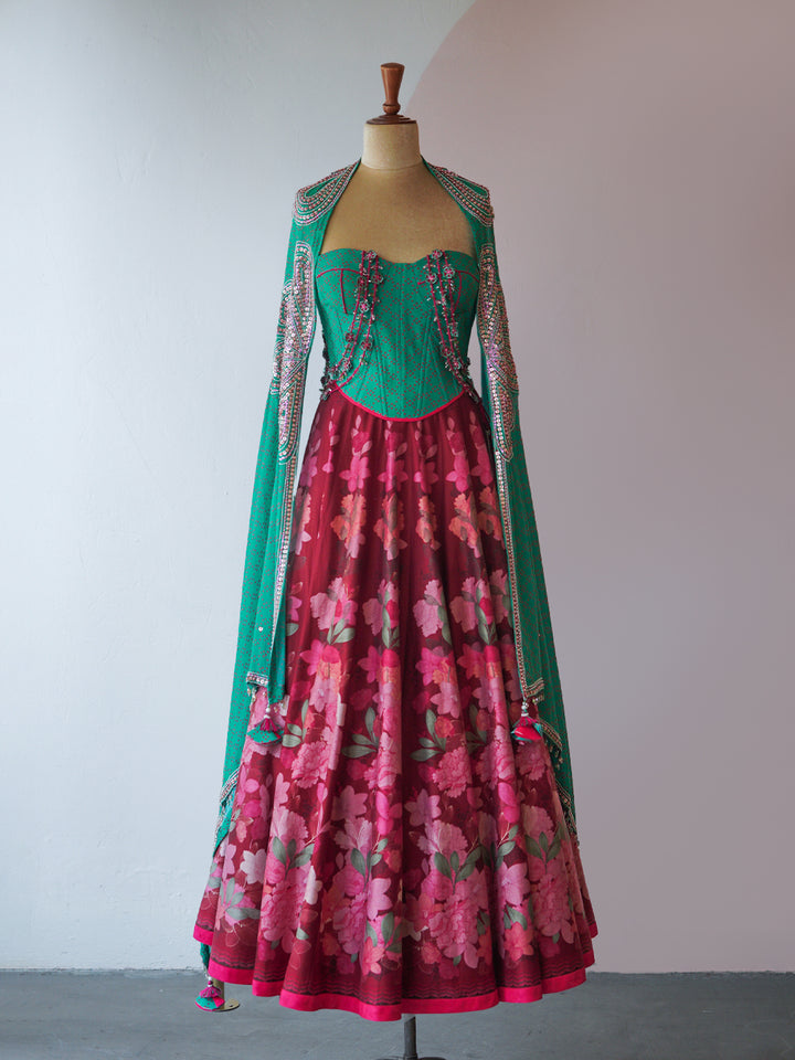 Wine Floral Printed Lehenga Set ( MSP 20 )