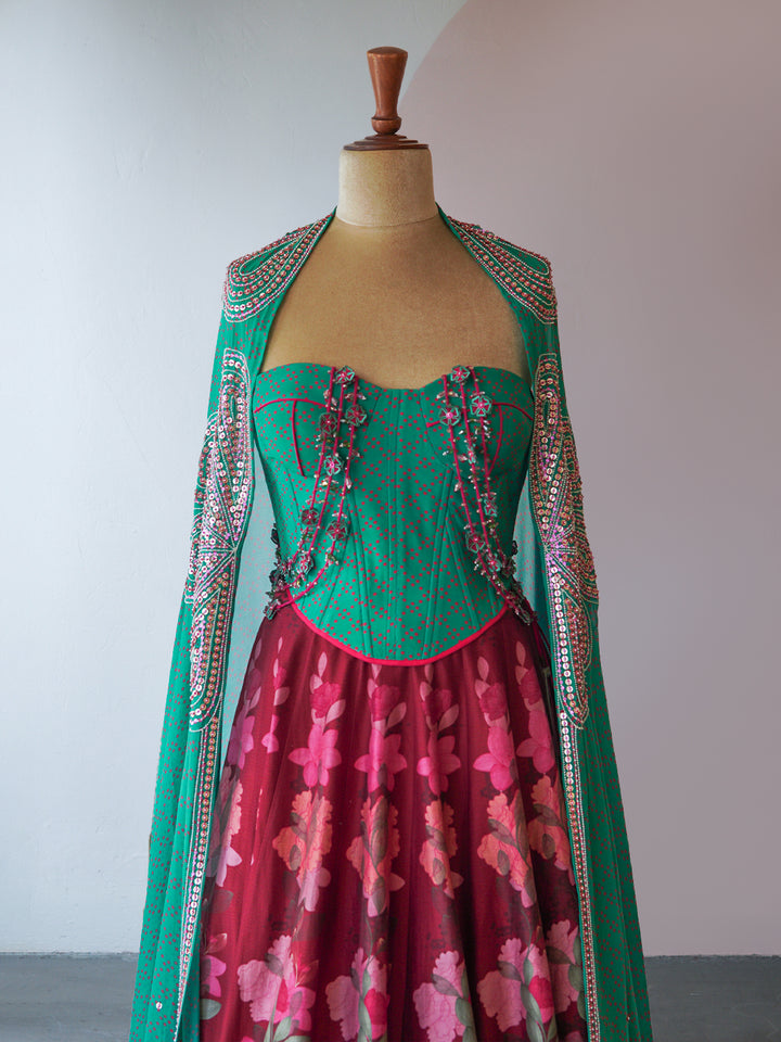 Wine Floral Printed Lehenga Set ( MSP 20 )