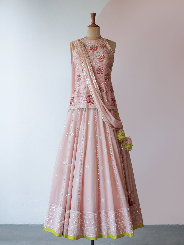 Light Pink Hand Embroidered Lehenga Set ( MZ LH 02 )