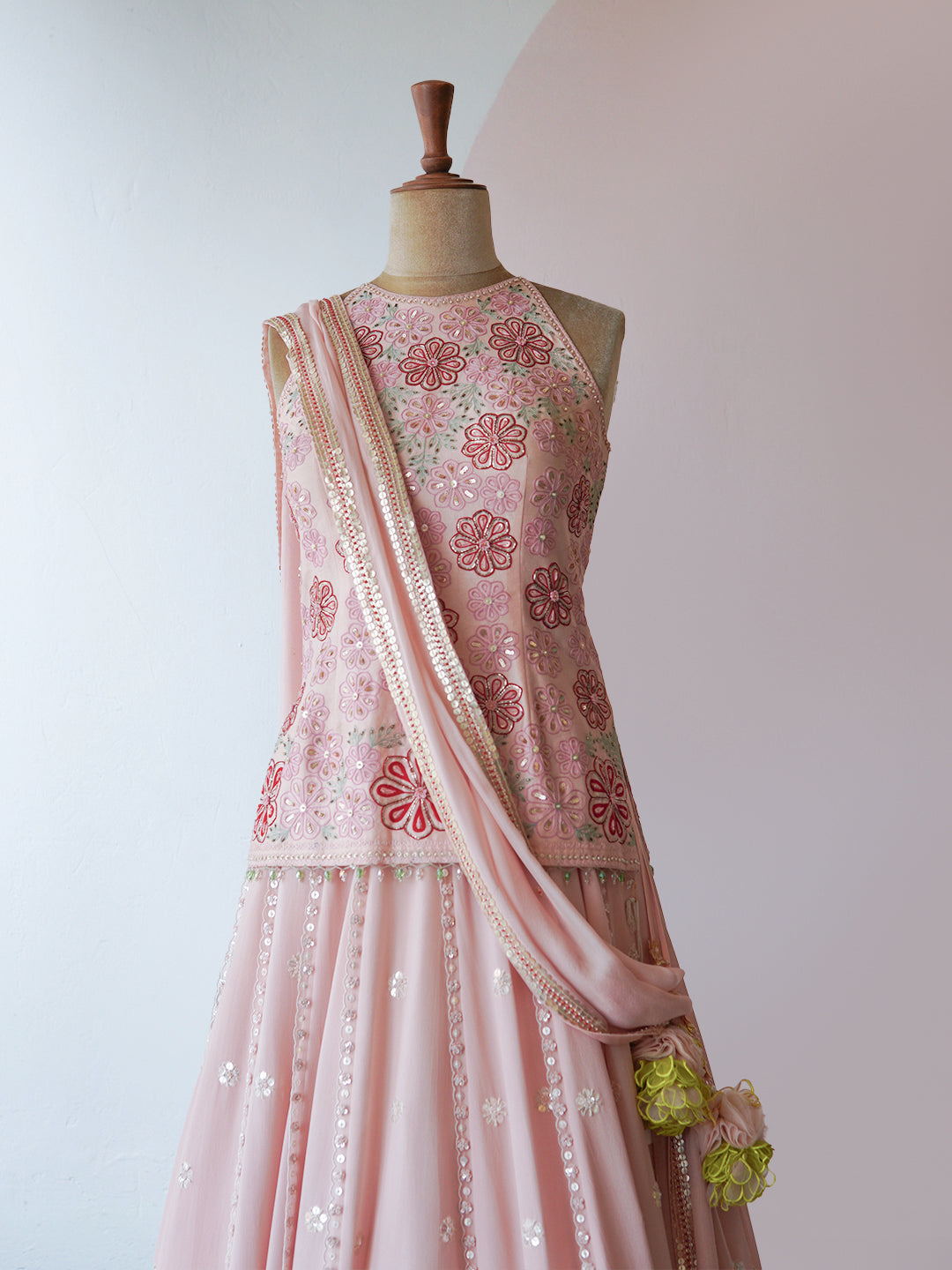 Light Pink Hand Embroidered Lehenga Set ( MZ LH 02 )