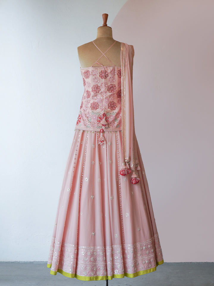 Light Pink Hand Embroidered Lehenga Set ( MZ LH 02 )