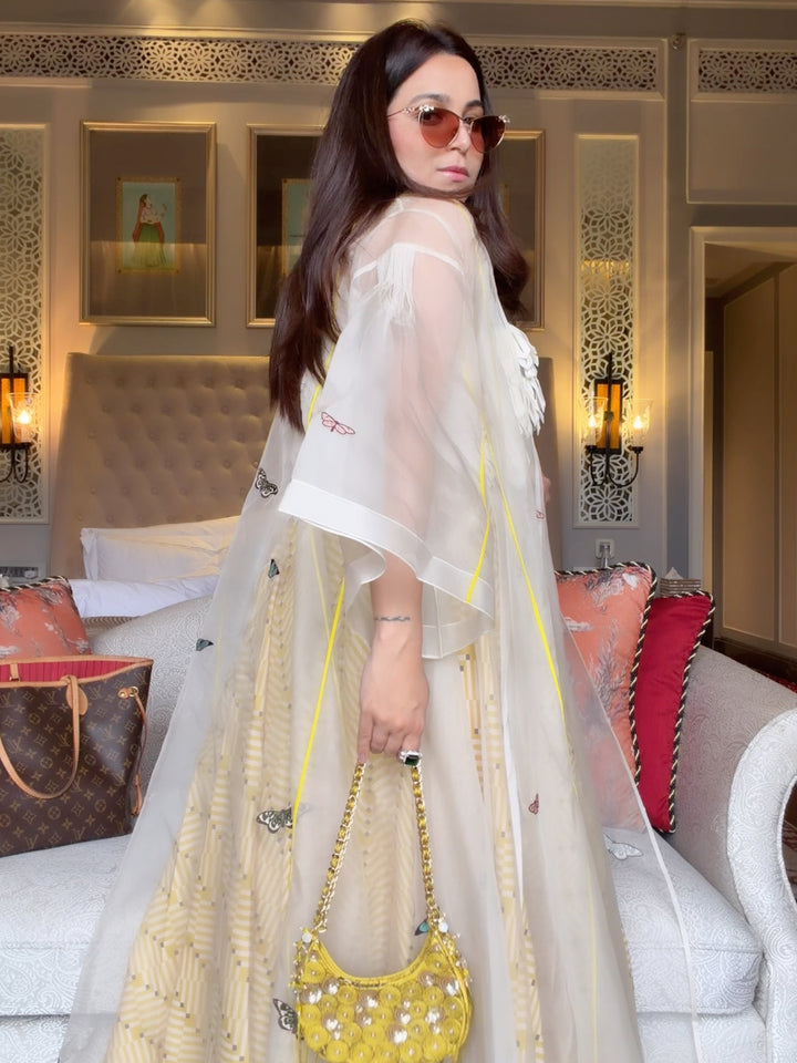 Kompal Matta Kapoor in papilio circular skirt fluttering butterfly kimono Ascia top