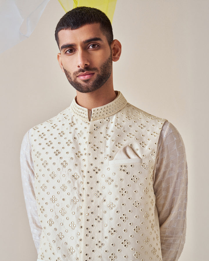 Ivory Silk Kurta Set ( MW KT 29, MW WC 10 )