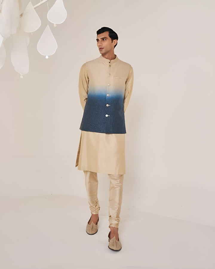 Silk Chanderi Kurta & Ombre Dyed Waistcoat Set (MZ MW KT 03, MZ MW WC 02)
