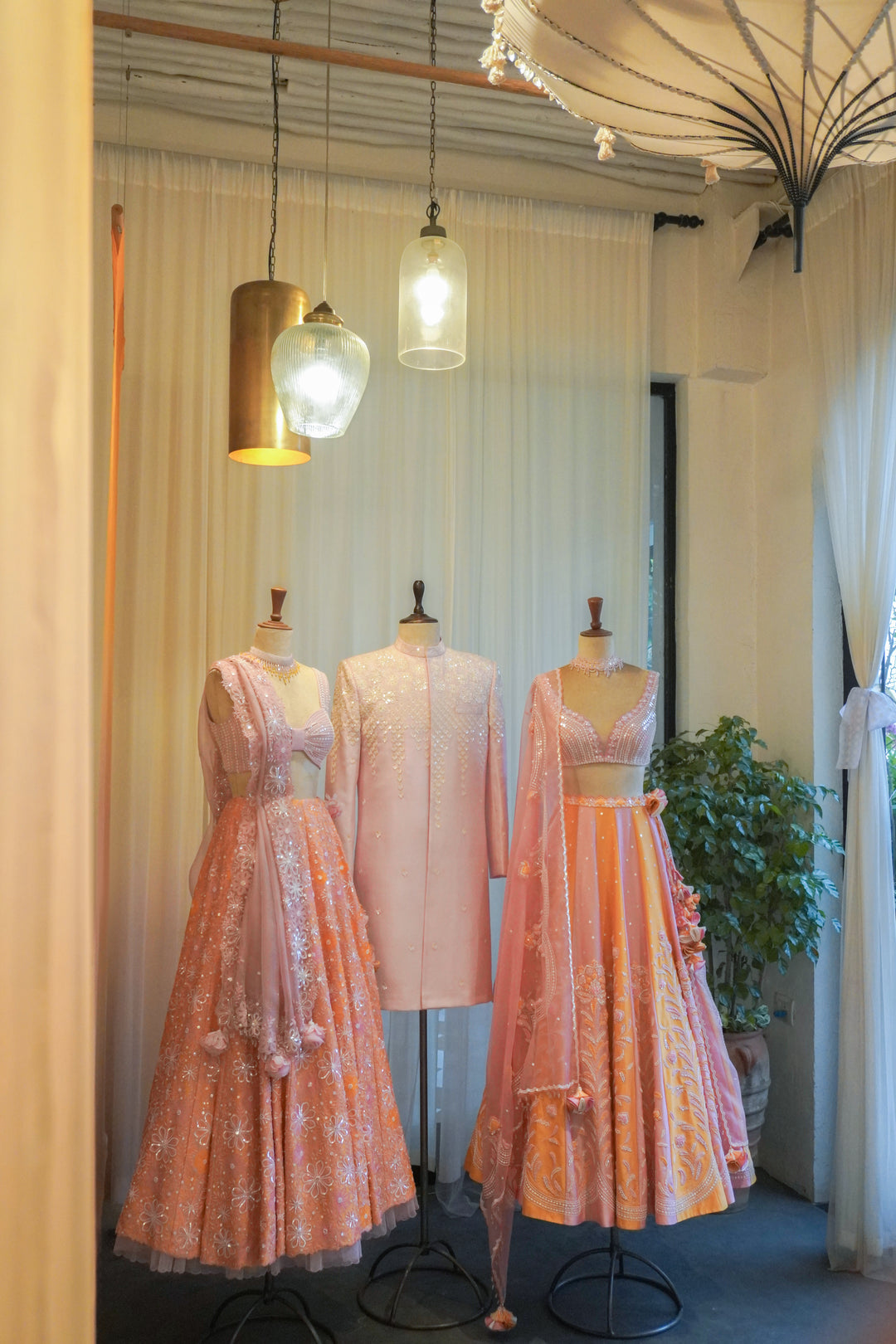 Lilac & Orange Hand Embroidered Lehenga Set
