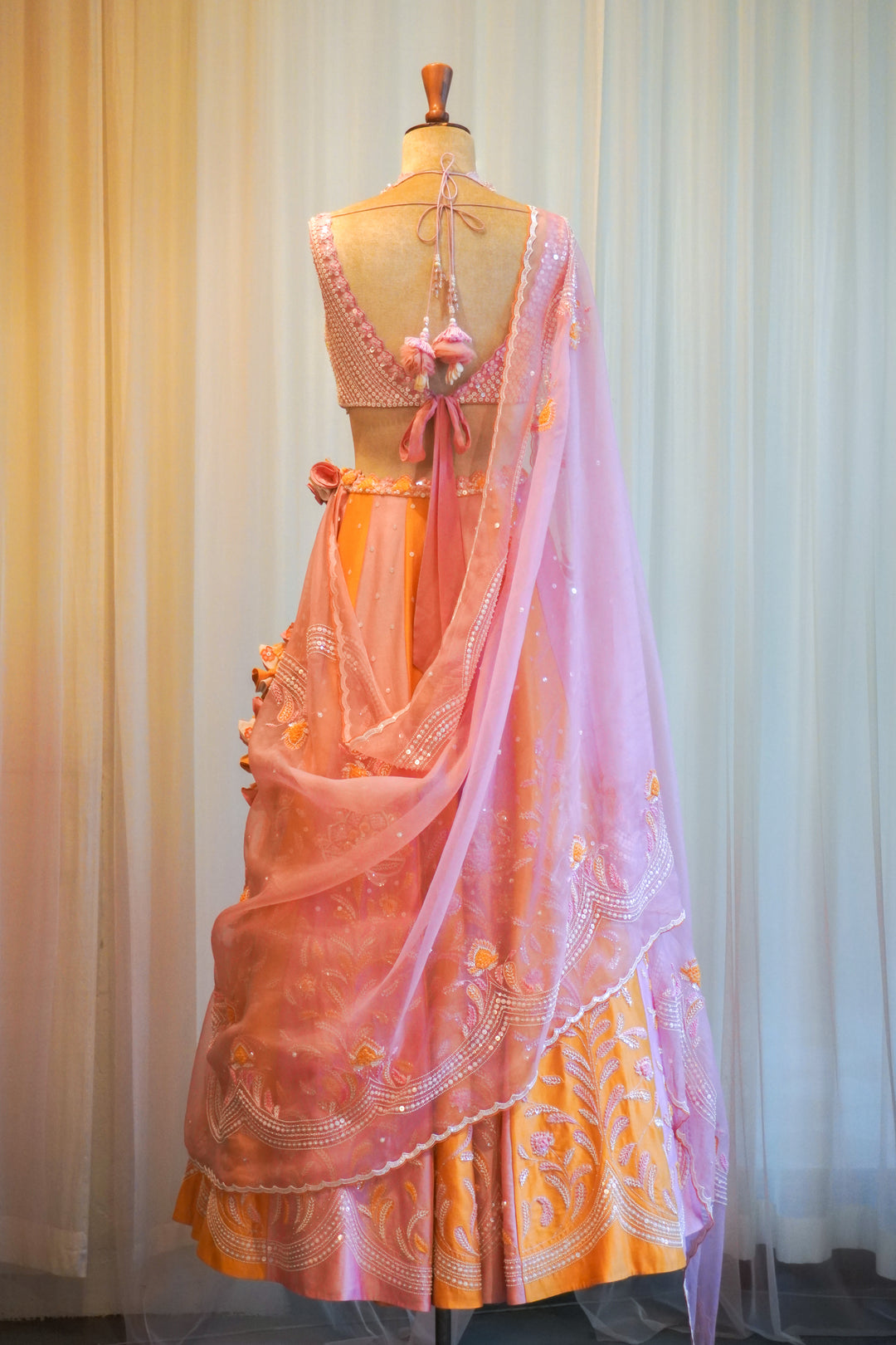 Lilac & Orange Hand Embroidered Lehenga Set