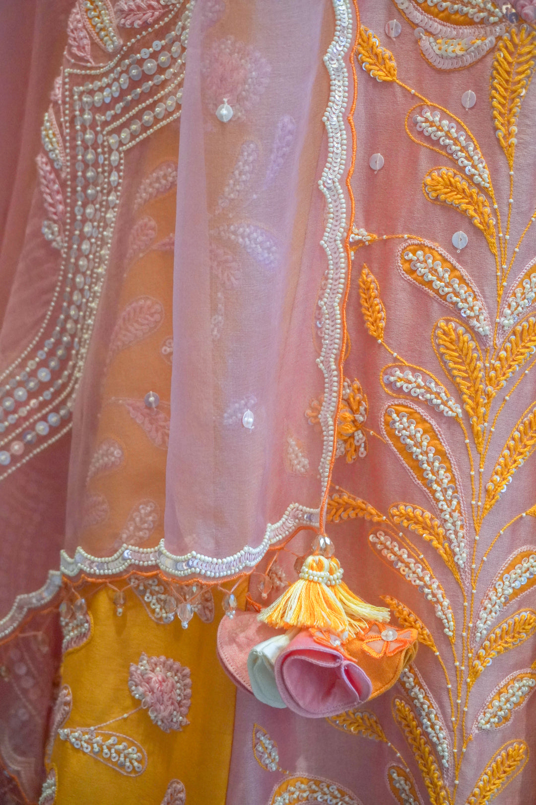 Lilac & Orange Hand Embroidered Lehenga Set
