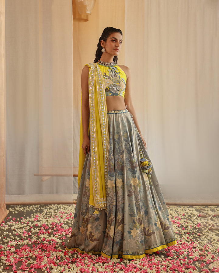indus sunset lehenga with halter blouse and dupatta ( MSP 02 )
