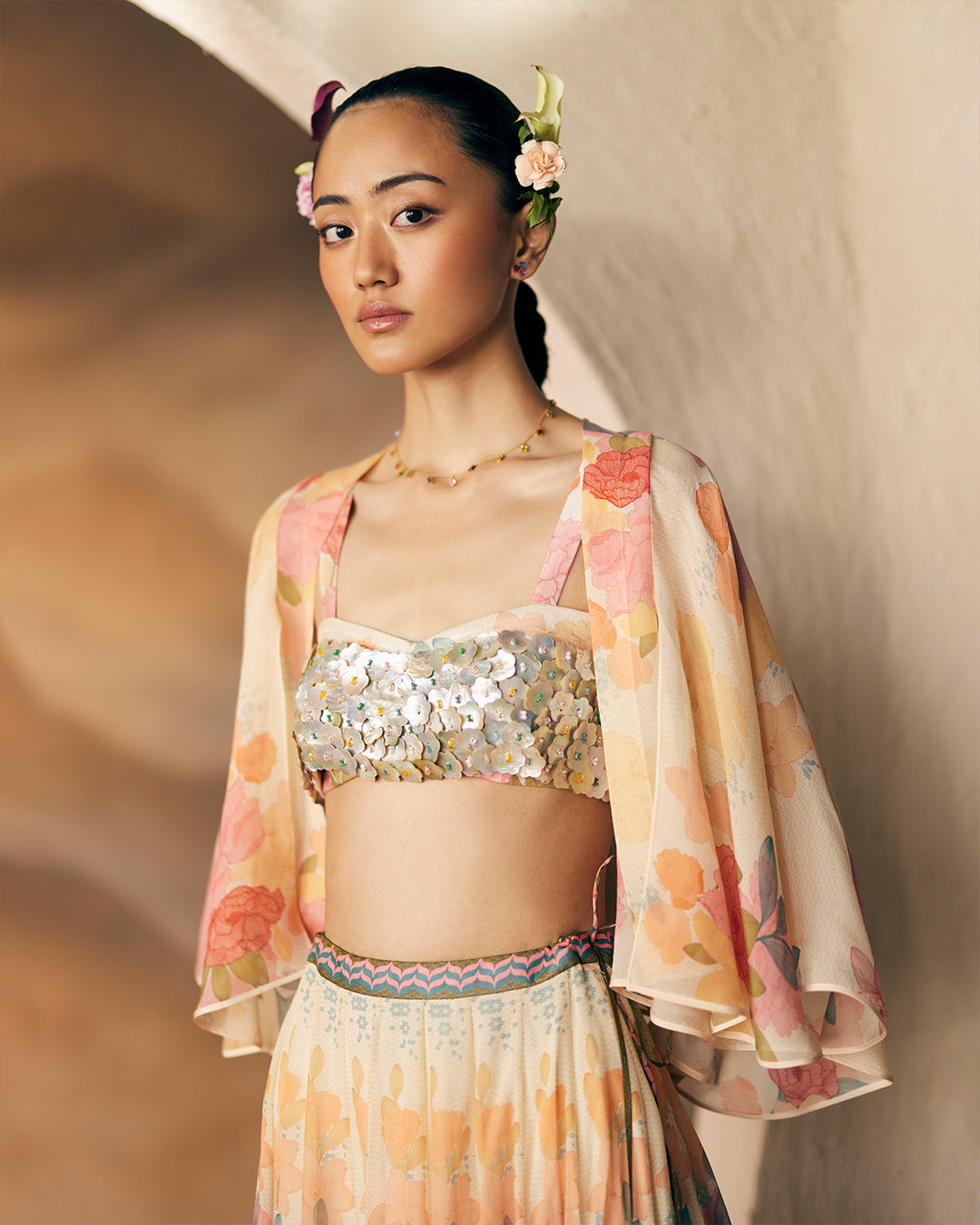 SUMUR SKIRT and cape WITH Zanskar Shell Symphony BLOUSE (MSP 27)