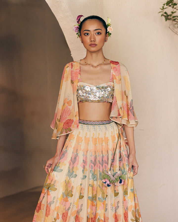 SUMUR SKIRT and cape WITH Zanskar Shell Symphony BLOUSE (MSP 27)