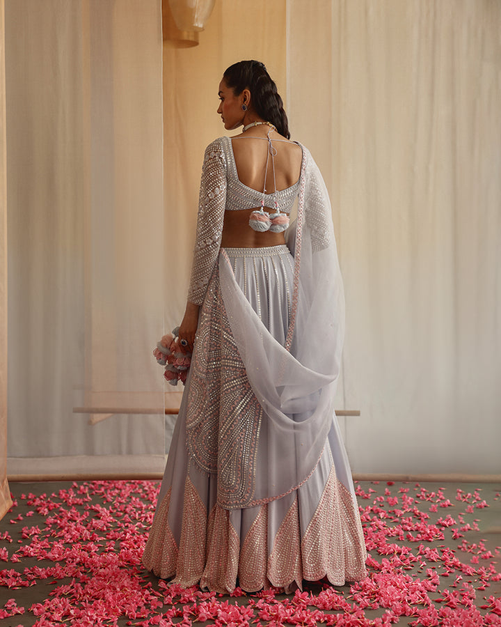POWDER BLUE MAGNOLIA LEHENGA SET (MZ LH 10)