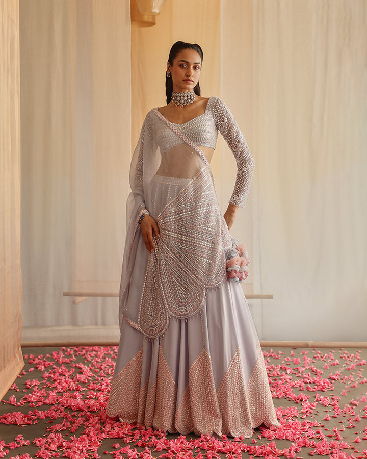 POWDER BLUE MAGNOLIA LEHENGA SET (MZ LH 10)