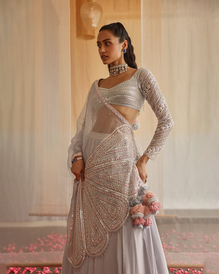 POWDER BLUE MAGNOLIA LEHENGA SET (MZ LH 10)